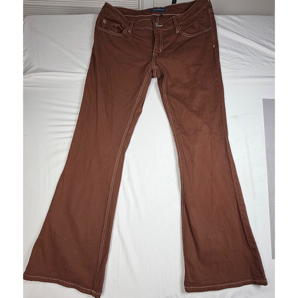 Aeropostale Womens Low Rise Flare Jeans Brown Contrast Stitch Size 12R